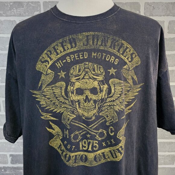 Speed Junkies Moto Club T-Shirt Mens 3XL Black Acid Wash Biker Skull Hot Rod DOM - Picture 3 of 7